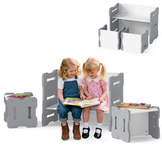 3-Piese Toddler Set with 2 Stools and Activity Table-Natural