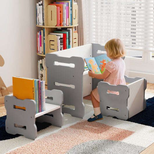 3-Piese Toddler Set with 2 Stools and Activity Table-Natural