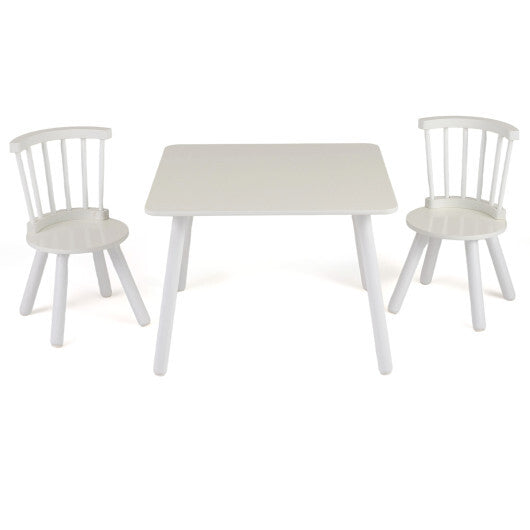 Kids Wooden Table and Chairs Set 3-Piece Toddler Furniture with Pine Wood Frame-Natural
