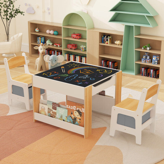 4 in 1 Kids Toddler Activity Table and Chairs Set with Reversible Tabletop-Grey