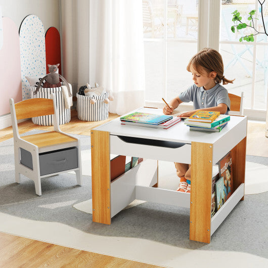 4 in 1 Kids Toddler Activity Table and Chairs Set with Reversible Tabletop-Grey