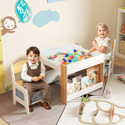 4 in 1 Kids Toddler Activity Table and Chairs Set with Reversible Tabletop-Grey