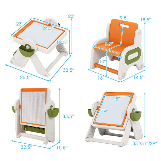 6-in-1 Multi-activity Children Table and Chair Set Folding Art Easel Set-Gray and White