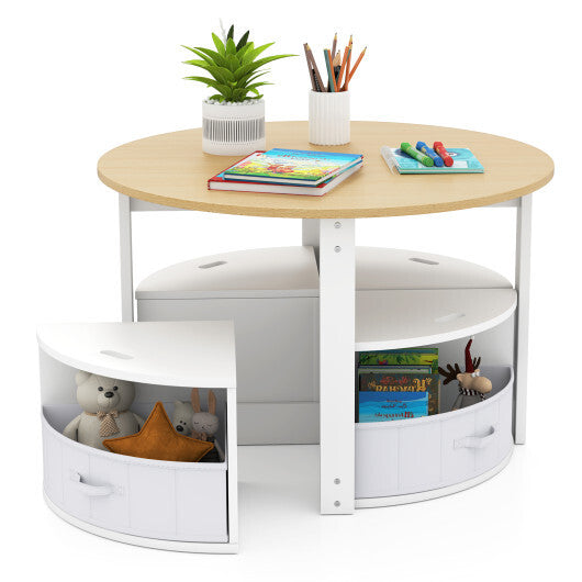 5 Piece Toddler Round Nesting Table with 4 Storage Stools for Activity-Grey