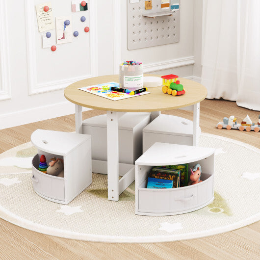 5 Piece Toddler Round Nesting Table with 4 Storage Stools for Activity-Grey