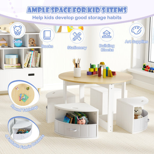 5 Piece Toddler Round Nesting Table with 4 Storage Stools for Activity-Grey