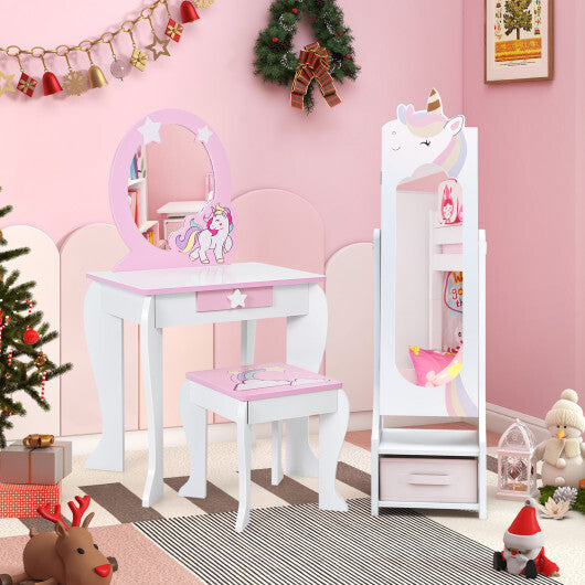 Kids Jewelry Armoire Cabinet with Storage and 2 Tilt Angles-Pink