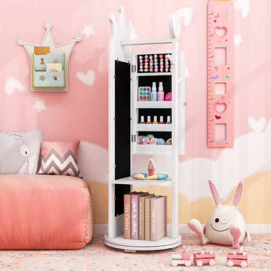 Kids Room Furniture Set Princess Vanity Table and Stool Set with Mirror and Drawer-White