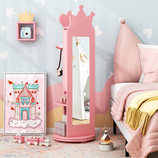 Kids Room Furniture Set Princess Vanity Table and Stool Set with Mirror and Drawer-White