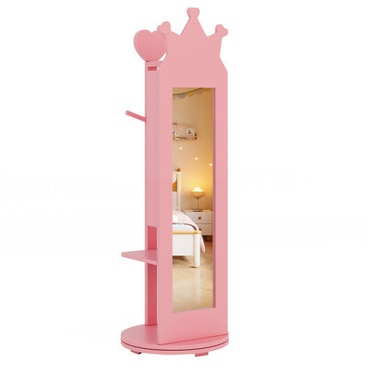 Free-Standing Full Length Mirror Kids Jewelry Armoire Cabinet-White