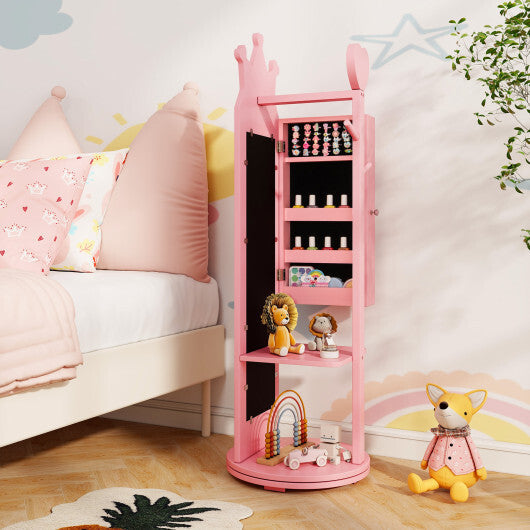 Free-Standing Full Length Mirror Kids Jewelry Armoire Cabinet-White