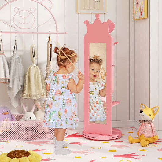 Free-Standing Full Length Mirror Kids Jewelry Armoire Cabinet-White