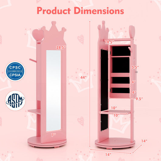 Free-Standing Full Length Mirror Kids Jewelry Armoire Cabinet-White