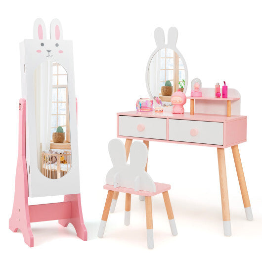 Kids Jewelry Armoire Cabinet with 2 Tilt Angles and Large Capacity-Pink