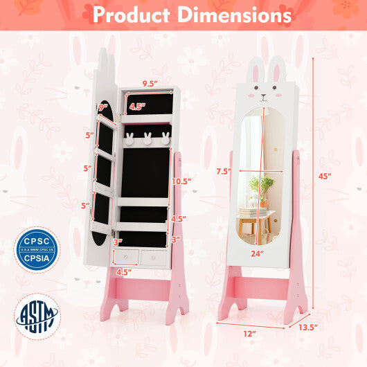 Kids Jewelry Armoire Cabinet with 2 Tilt Angles and Large Capacity-Pink