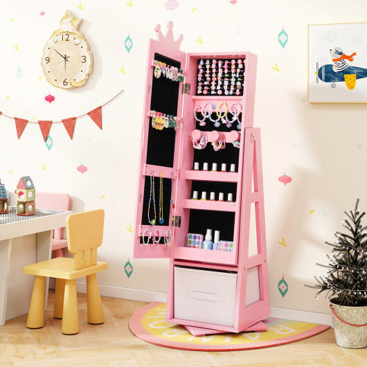 Kids Jewelry Armoire Cabinet with Large Storage Capacity and Swivel Base-White