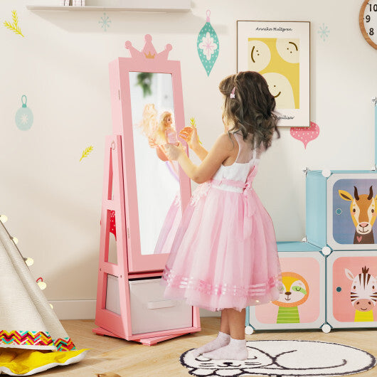 Kids Jewelry Armoire Cabinet with Large Storage Capacity and Swivel Base-White