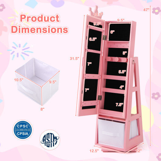 Kids Jewelry Armoire Cabinet with Large Storage Capacity and Swivel Base-White