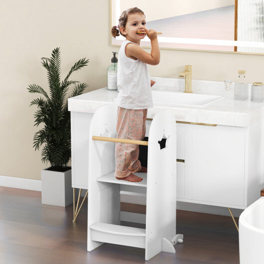 Kids Kitchen Tower Adjustable with Chalkboard and Safety Rail-Pink