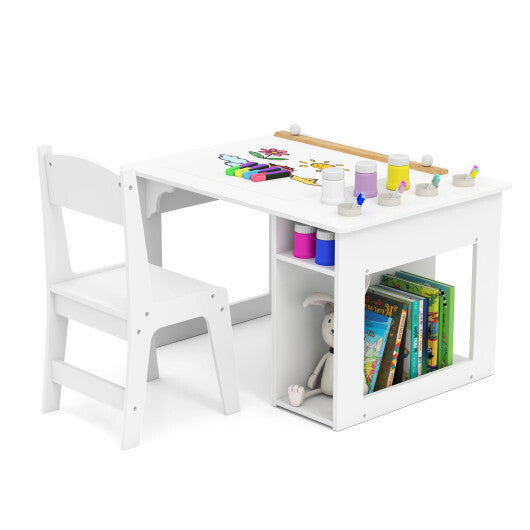 Kids Art Table and Chair Set Toddler Craft Drawing Desk-White