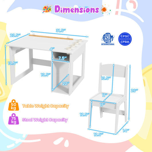 Kids Art Table and Chair Set Toddler Craft Drawing Desk-White
