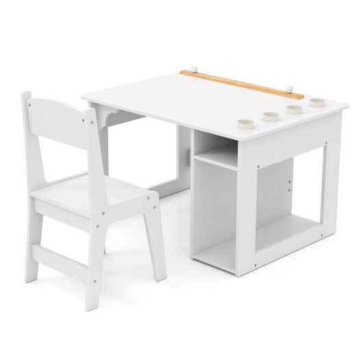 Kids Art Table and Chair Set Toddler Craft Drawing Desk-White