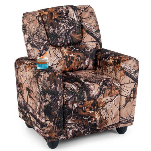 Kids Recliner Chair Push Back Toddler Reclining Armchair with Cup Holder-Pink