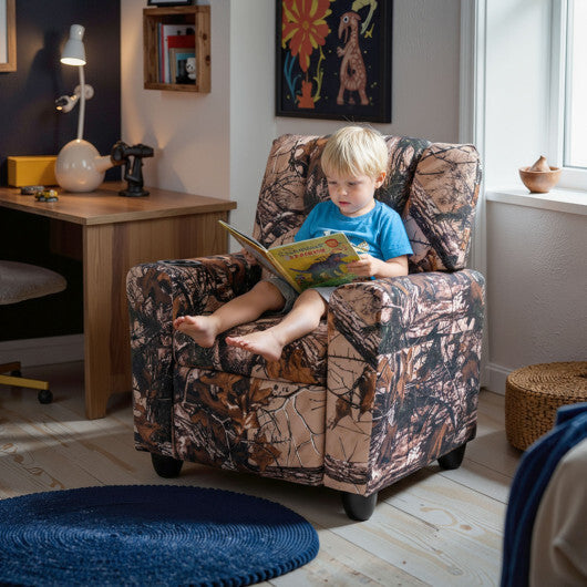 Kids Recliner Chair Push Back Toddler Reclining Armchair with Cup Holder-Pink