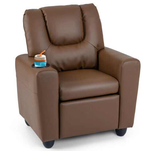 Kids Recliner Chair Push Back Toddler Reclining Armchair with Cup Holder-Pink