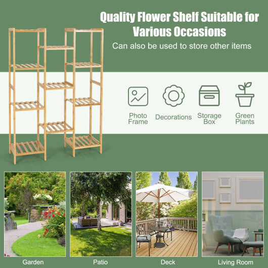 9/11-Tier Bamboo Plant Stand for Living Room Balcony Garden-9-Tier