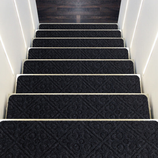 15Pcs Indoor Non-Slip Stair Carpet Mats for Wooden Steps-Brown