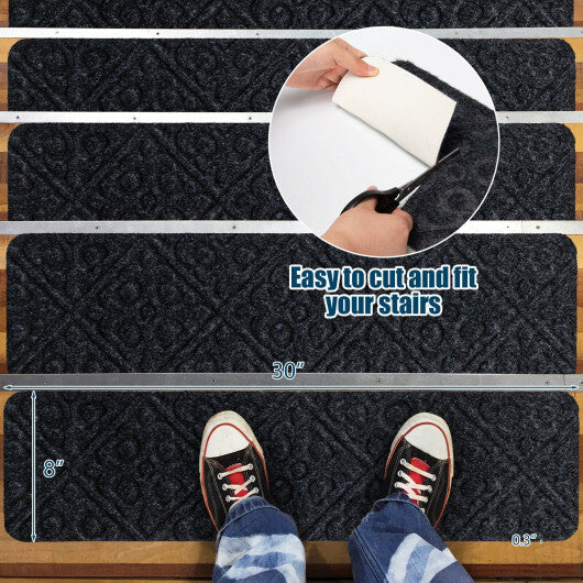 15Pcs Indoor Non-Slip Stair Carpet Mats for Wooden Steps-Brown