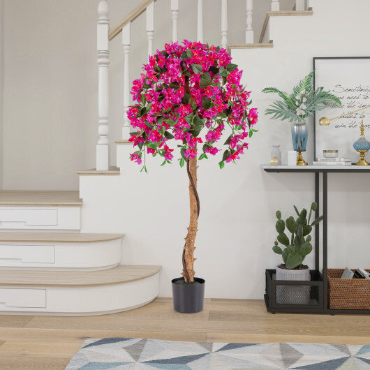 Set of 2 4.5 Feet Artificial Azalea Tree with Cement Pot-Red
