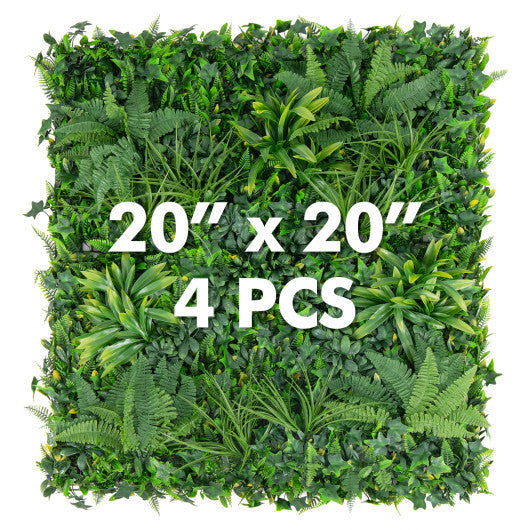 4 Pieces 20 x 20 Inch Artificial Hedge Boxwood Panels with Diverse Leaves