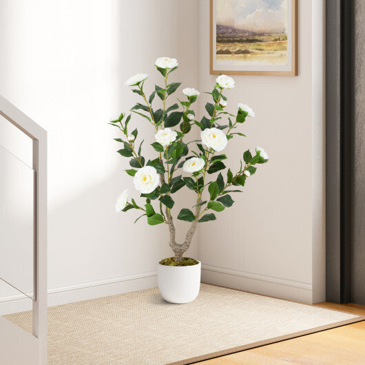 36 Inch Artificial Camellia Tree with Blooming Flower 1 Pack-Orange