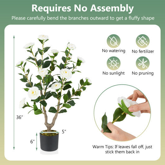 36 Inch Artificial Camellia Tree with Blooming Flower 1 Pack-Orange
