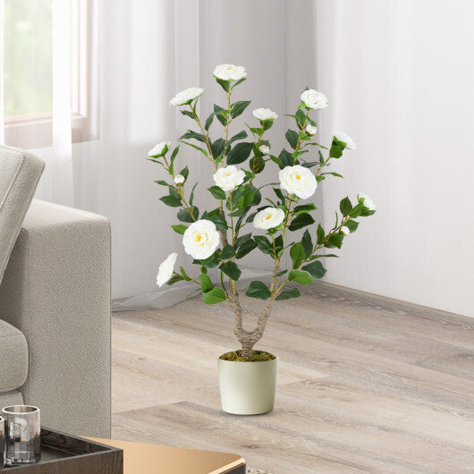 36 Inch Artificial Camellia Tree with Blooming Flower 1 Pack-Orange
