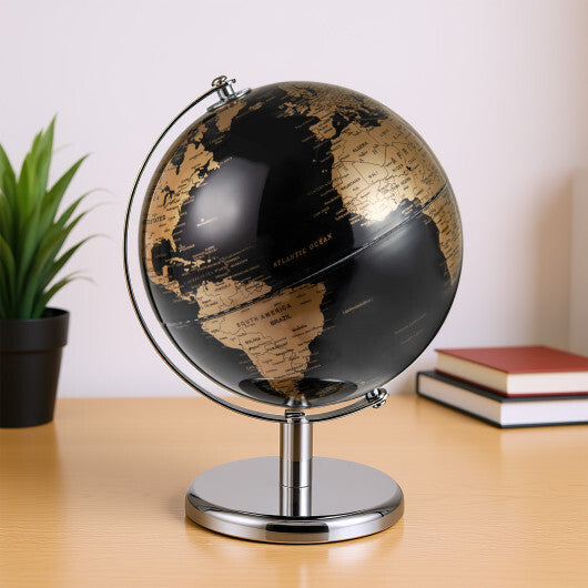 8" World Globe Modern Decorative Tabletop Earth Globe-Silver