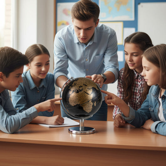8" World Globe Modern Decorative Tabletop Earth Globe-Silver