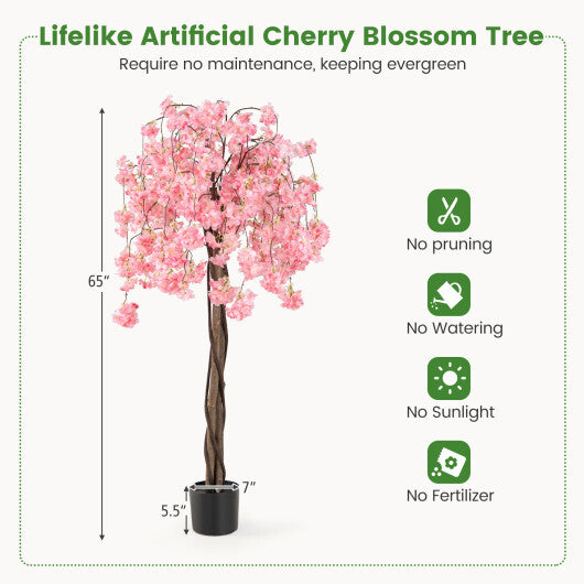 5.5 FT Tall Artificial Cherry Blossom Tree with Pink/White Flowers 2 Pack-Pink
