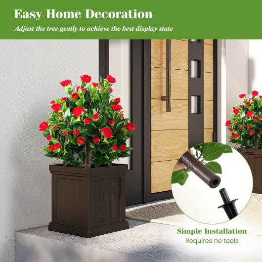 31 Inches Artificial Camellia Tree Set 2 Pack Fake Flower Trees-Green