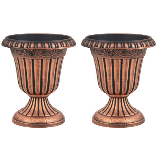 18 inch Tall Vintage Planters Set of 2 with Pedestal Base and Pre-marked Drain Hole-White