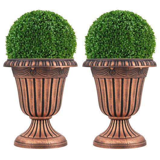 18 inch Tall Vintage Planters Set of 2 with Pedestal Base and Pre-marked Drain Hole-White