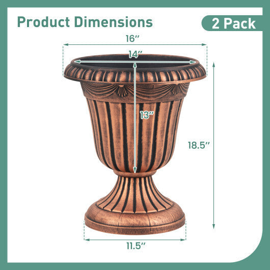 18 inch Tall Vintage Planters Set of 2 with Pedestal Base and Pre-marked Drain Hole-White