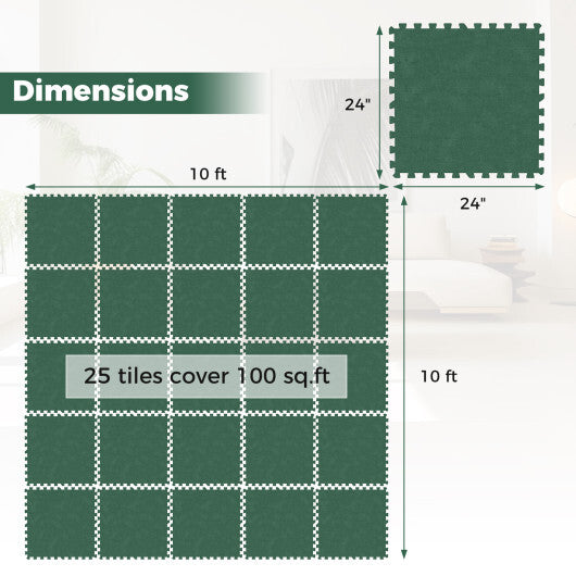 25 Pack-100 Sq.Ft. Foam Floor Tiles Interlocking Carpet Tiles with Edge Borders-Beige