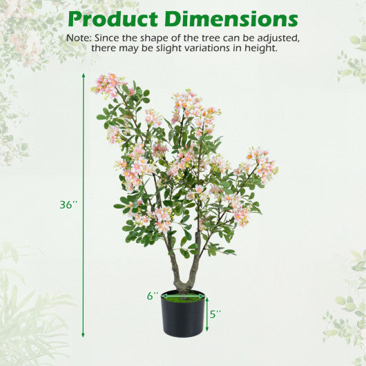 36" Set of 2 Artificial Impatiens Tree with Mini Fruits and Silk Flowers-Pink