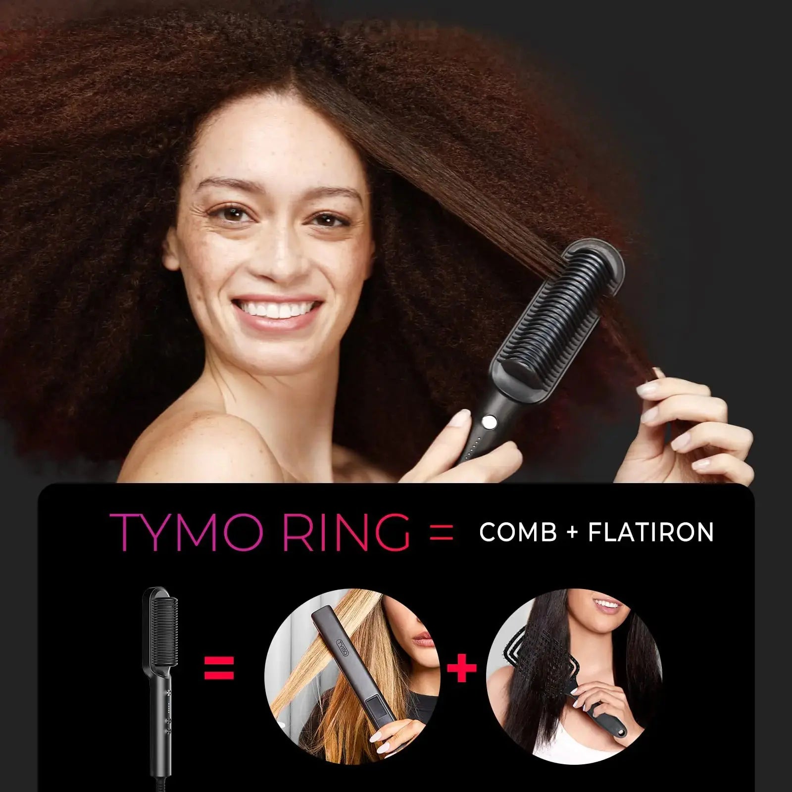 Hair Straightener Brush, TYMO Ring Hair Straightener Comb Straightening Brush for Women