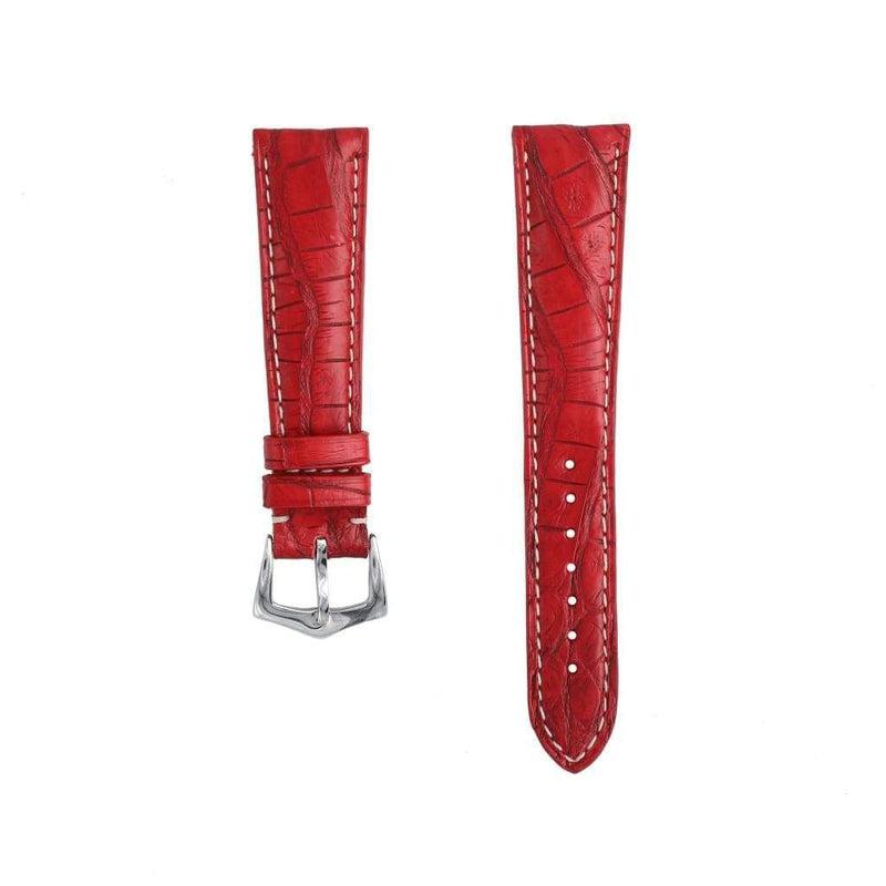 Hand-Sewn Matt Red Caiman Watch Strap
