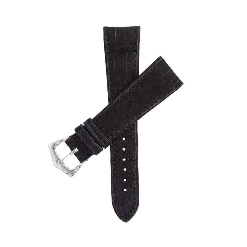Hand Stitches Black Alligator Nubuck Watch Strap