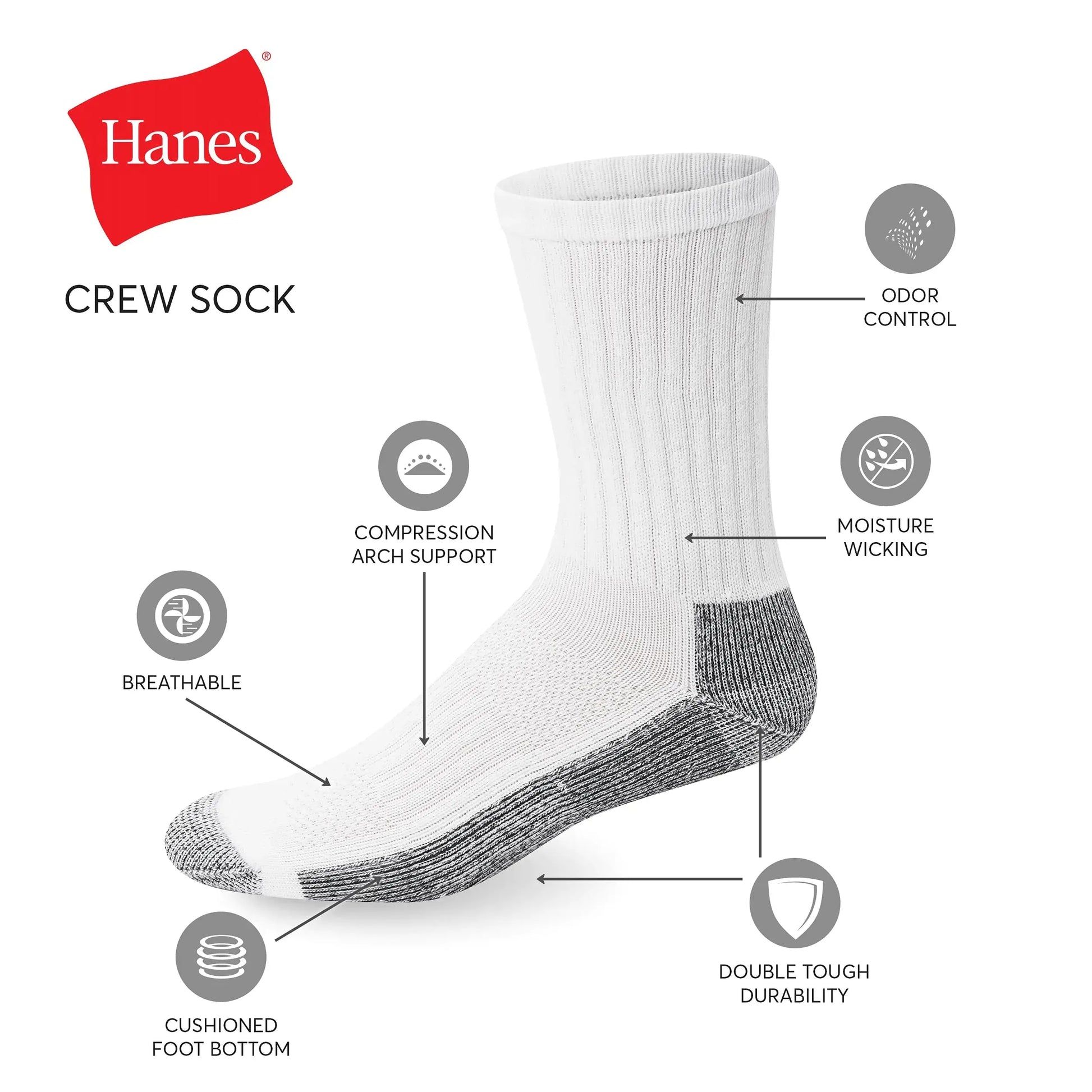 Hanes Black Men's Work Socks - Cool Comfort Fabric With FreshIQ Odor Protection